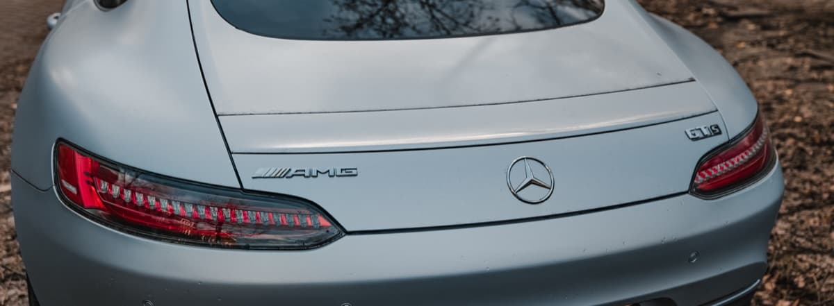 Rear three-quarter view of a Mercedes-AMG GT.